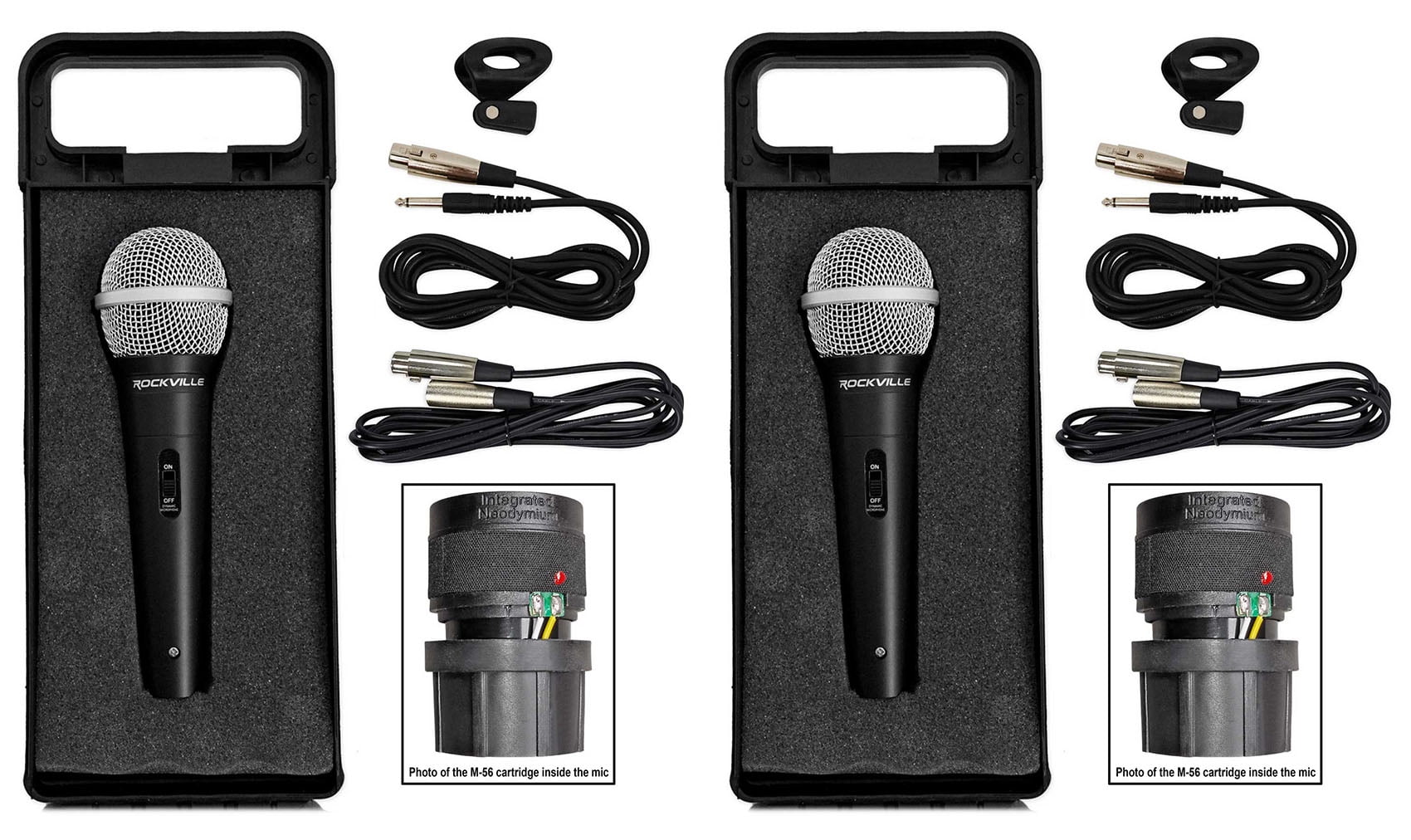 2 Rockville RMC-XLR Dynamic Cardioid Professional Metal Microphones W/XLR Cable