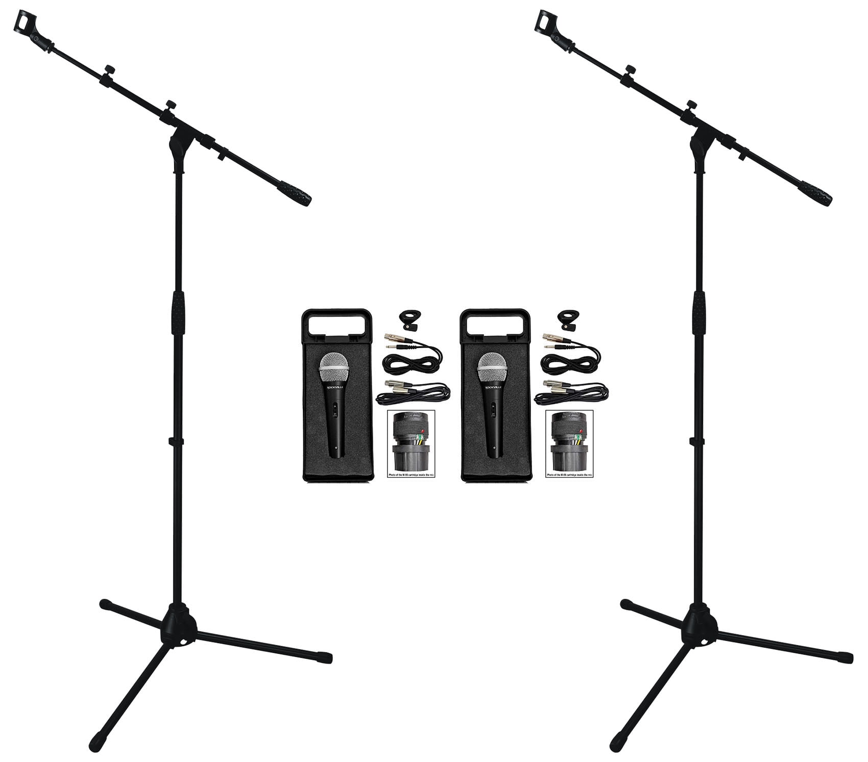 2) Rockville RMC-XLR High-End Metal Handheld Wired Microphones +Tripod Stand