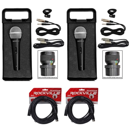 (2) Rockville RMC-XLR Metal Handheld Wired Microphones+(2) 100% OFC XLR Cables
