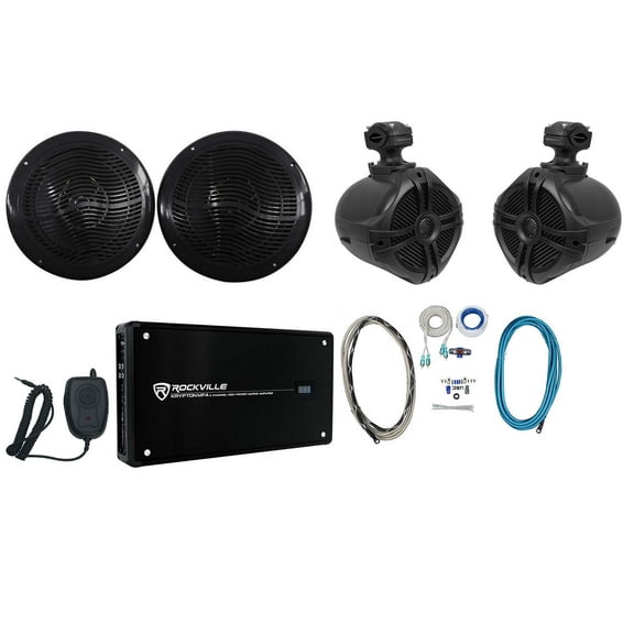 2) Rockville RMC80B 8" 800w Marine Boat Speakers+2) Wakeboards+Amplifier+Amp Kit