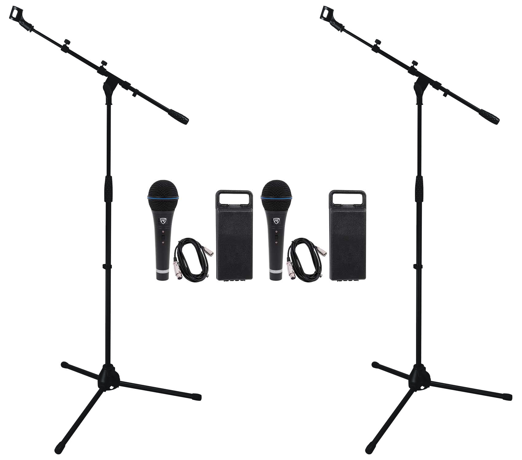 (2) Rockville RMM-XLR Dynamic Cardioid Pro Metal Microphones w/XLR Cables+Stands