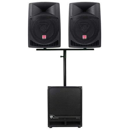 (2) Rockville RPG12 12" Active DJ PA Speakers+Dual Mount+12" Powered Subwoofer