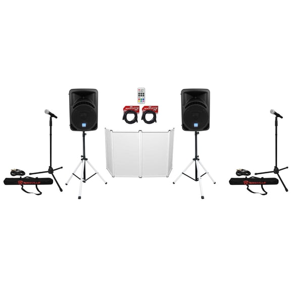 2 Rockville RPG12BT 12" 800w Wireless Link Speakers+Bluetooth+Stands+Facade+Mics