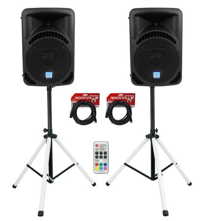 (2) Rockville RPG12BT 12" Powered Wireless Link DJ Speakers+Bluetooth+LED Stands