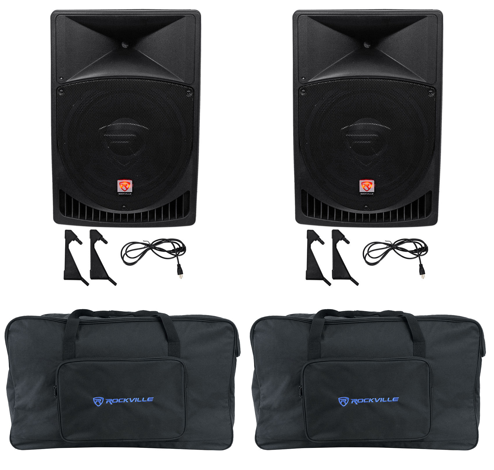 (2) Rockville RPG15 15" Powered 2000w DJ PA Speakers+Weatherproof Speaker Bags - image 1 of 11