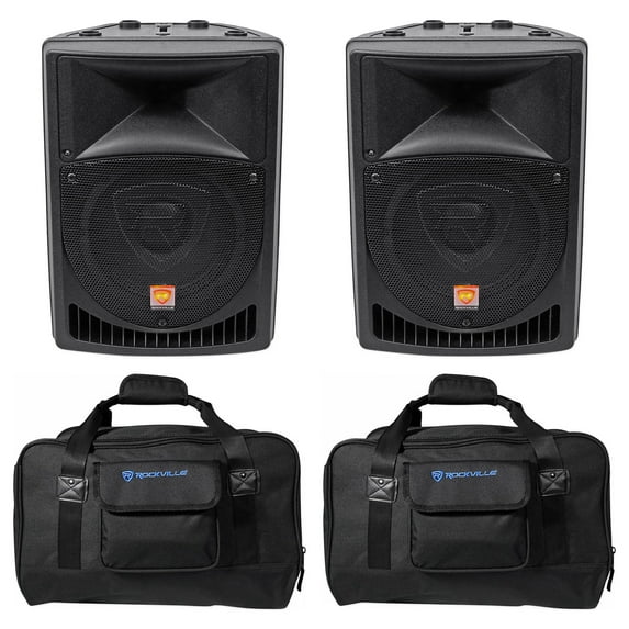 (2) Rockville RPG8 8" Powered 800 Watt DJ PA Speakers+Weather proof Carry Bags