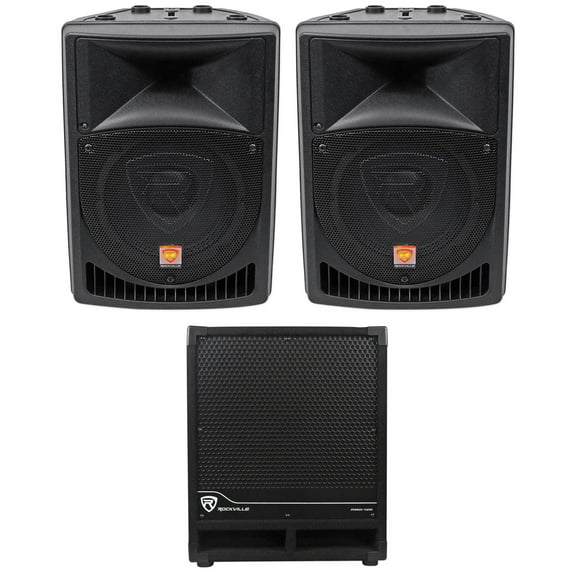 (2) Rockville RPG8 8" Powered Active 400 Watt DJ PA Speakers+Active Subwoofer