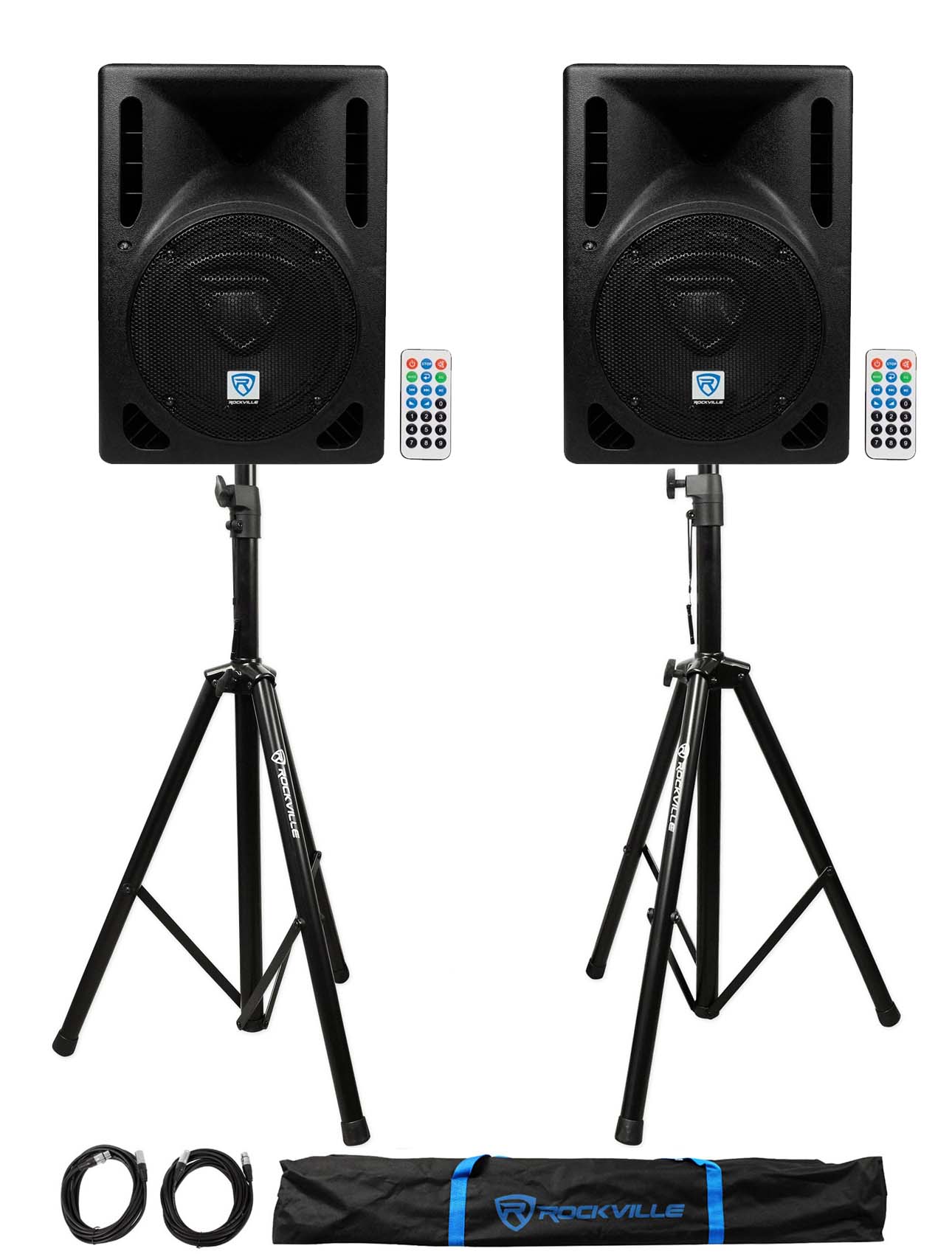 (2) Rockville RPG8BT 8" 800w Powered BlueTooth/USB DJ Speakers+Stands+Cables - image 1 of 11