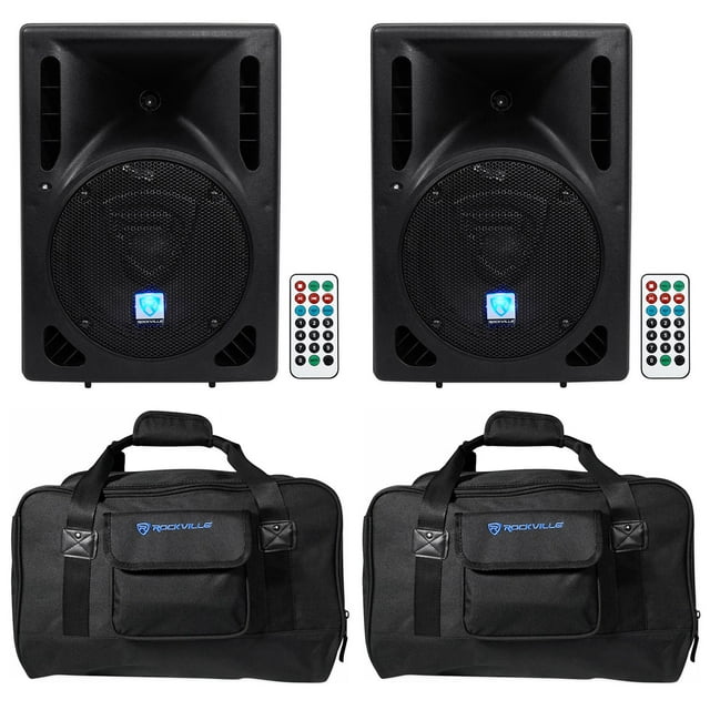 (2) Rockville RPG8BT 8" Bluetooth 800w DJ PA Speakers+Weather proof Carry Bags