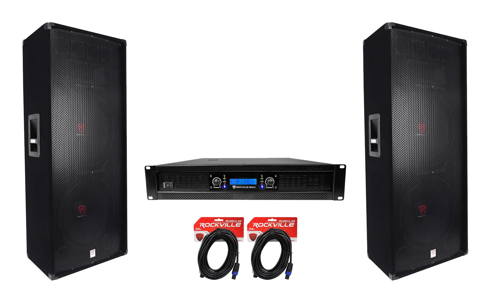 2) Rockville Dual 15” 3000w 3-Way Pro Audio Speakers+