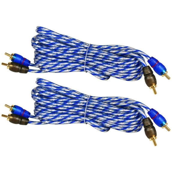 (2) Rockville RTR122 12 Foot 2 Channel Twisted Pair Car RCA Cables, 100% Copper