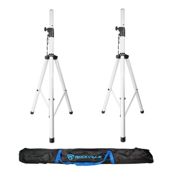 2 Rockville RVSS2 Tripod DJ PA Church Club Scene White Speaker Stands+Carry Case
