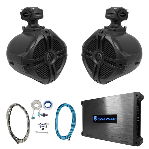 (2) Rockville RWB70B 6.5" Black 250w Marine Wakeboard Tower Speakers+Amplifier