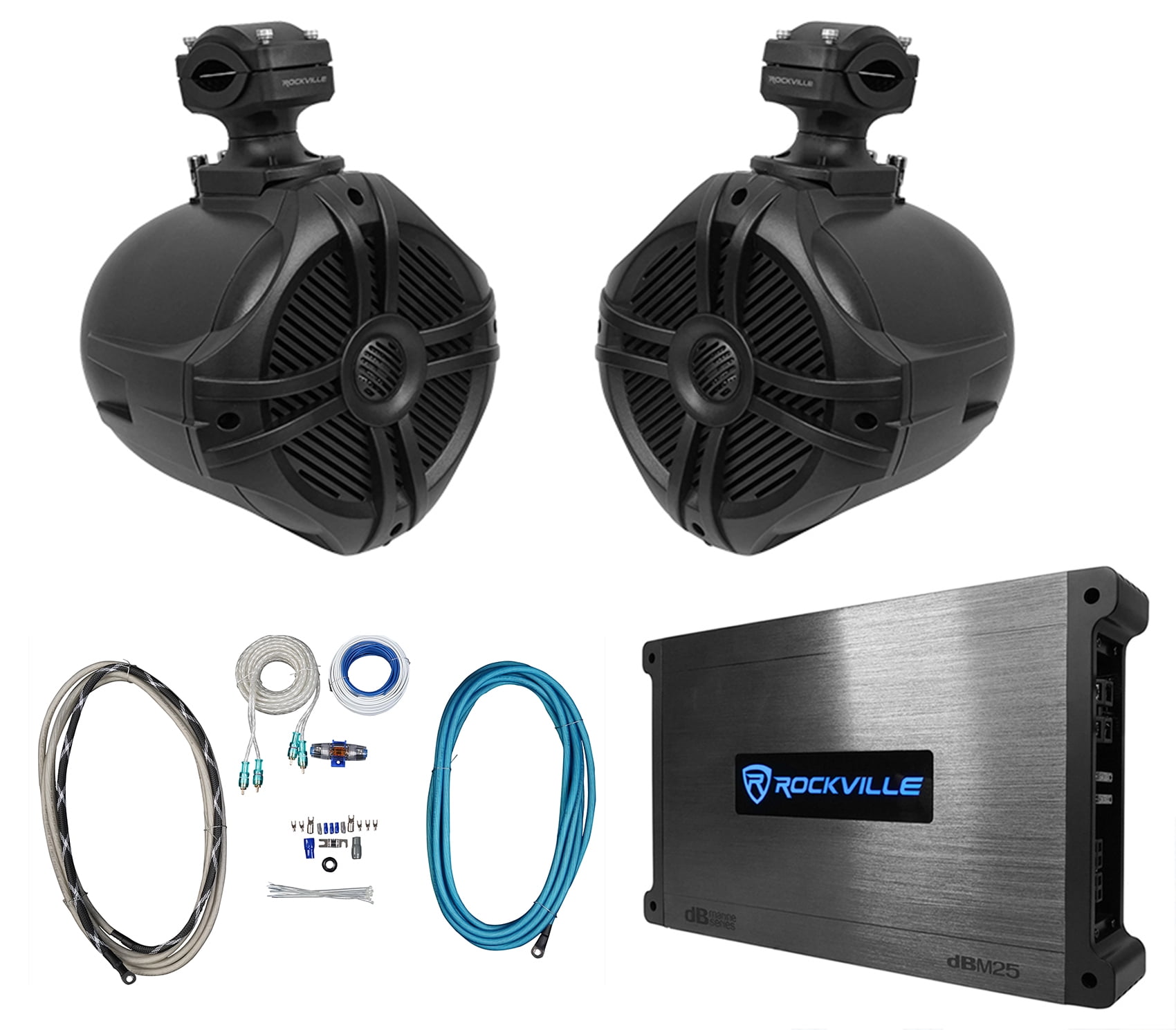 Rockville WB65KLS 6.5" Marine Wakeboard Tower Speakers (Pair) With LED Lights - 300W, Polished Silver