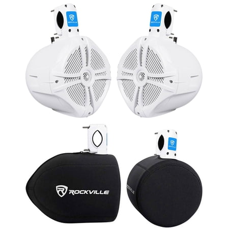 (2) Rockville RWB80W 8" White 500 Watt Marine Wakeboard Tower Speakers+Covers