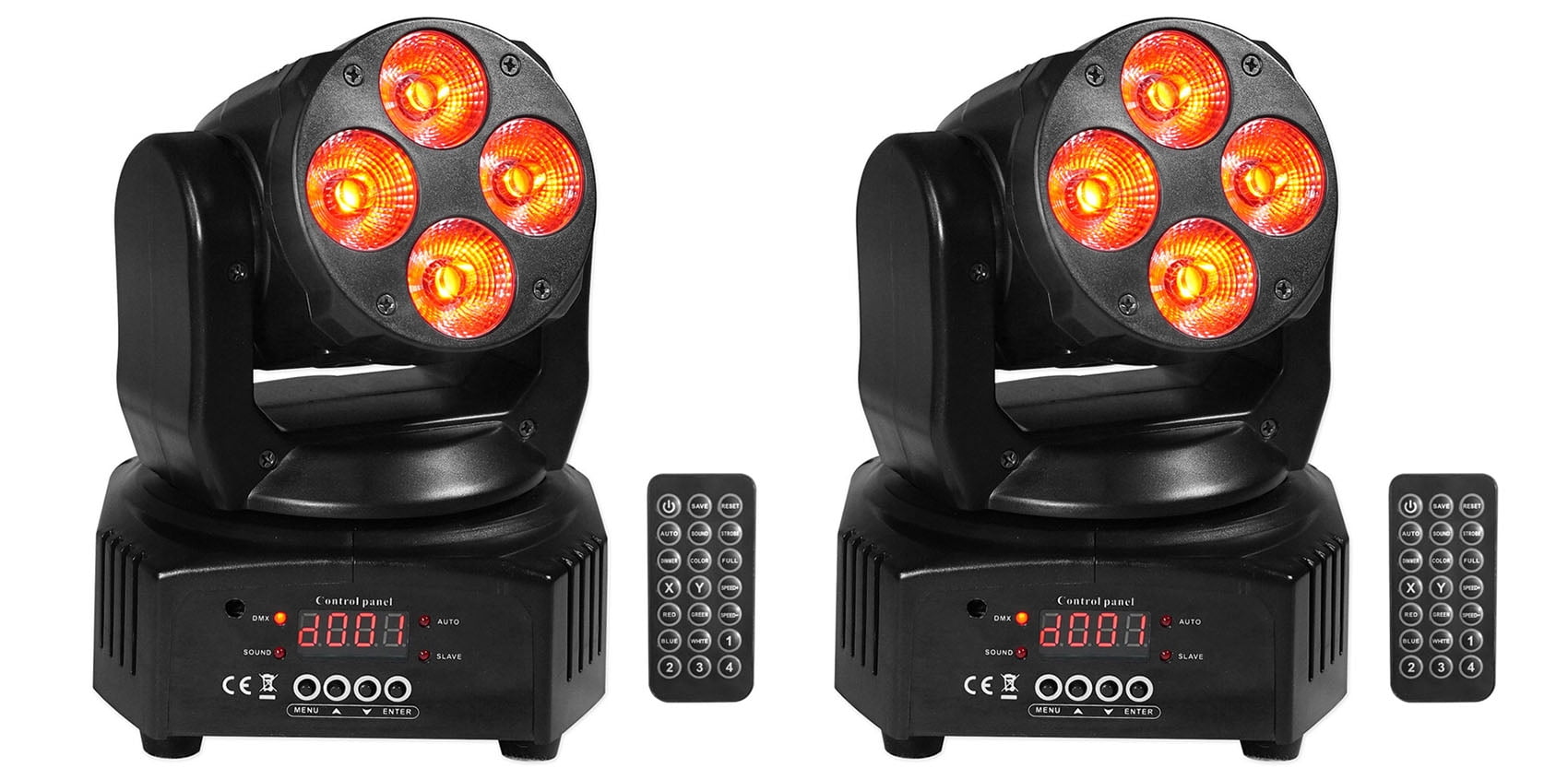 2 Rockville RockOn-7 40w RGBW Moving Head Wash DMX Stage Club Light+Remote