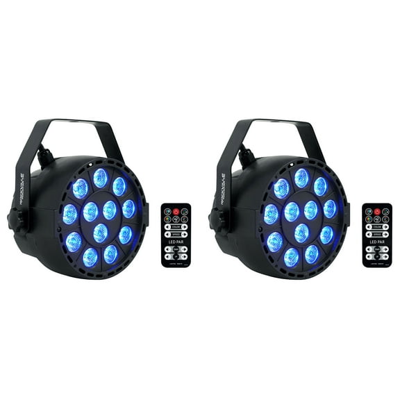 2) Rockville RockPAR TRI LED RGB Compact Par Can DJ DMX Wash Lights+Remote Black