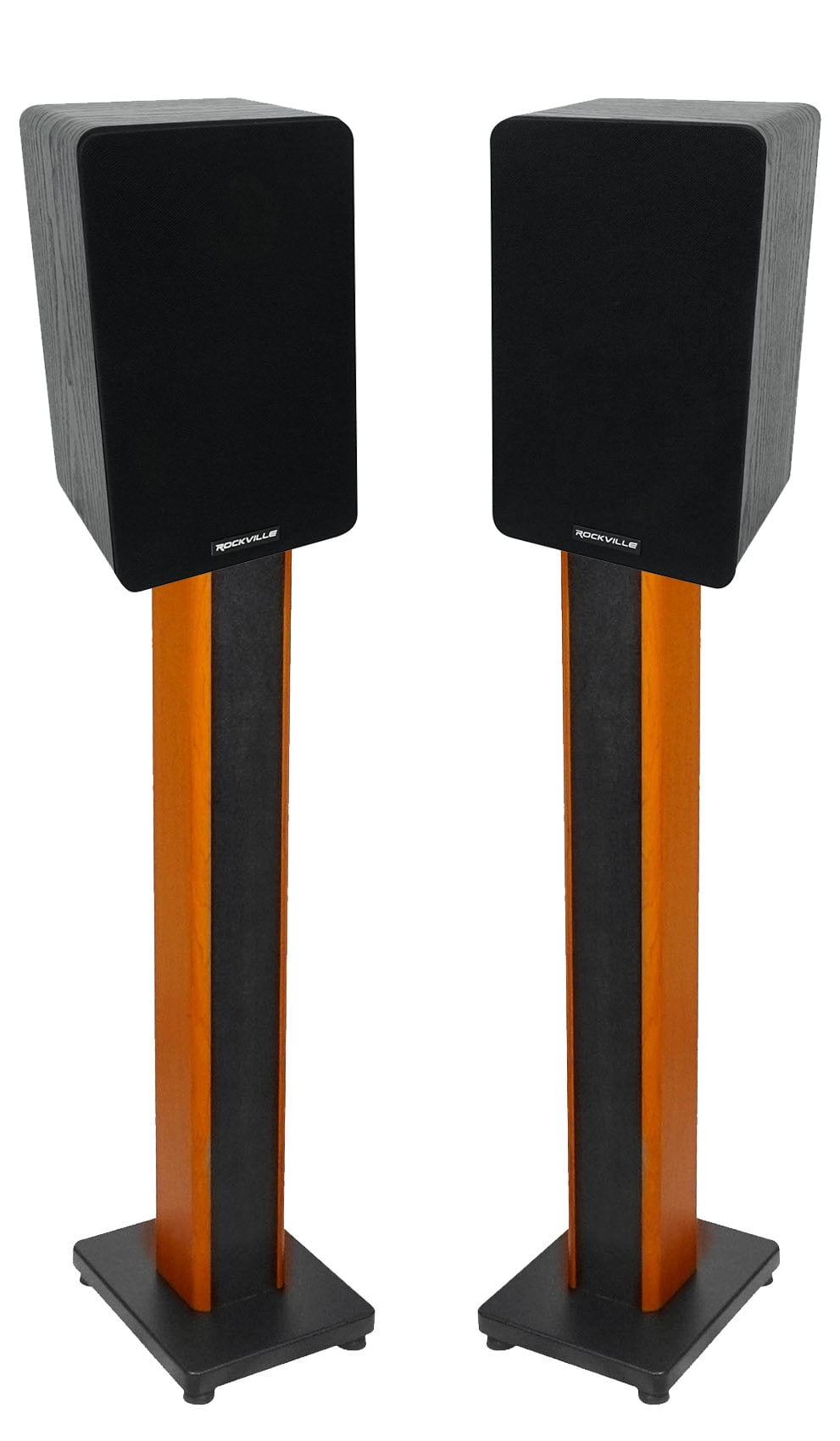 (2) Rockville RockShelf 54B Black 5.25" Home Bookshelf Speakers+36" Wood Stands