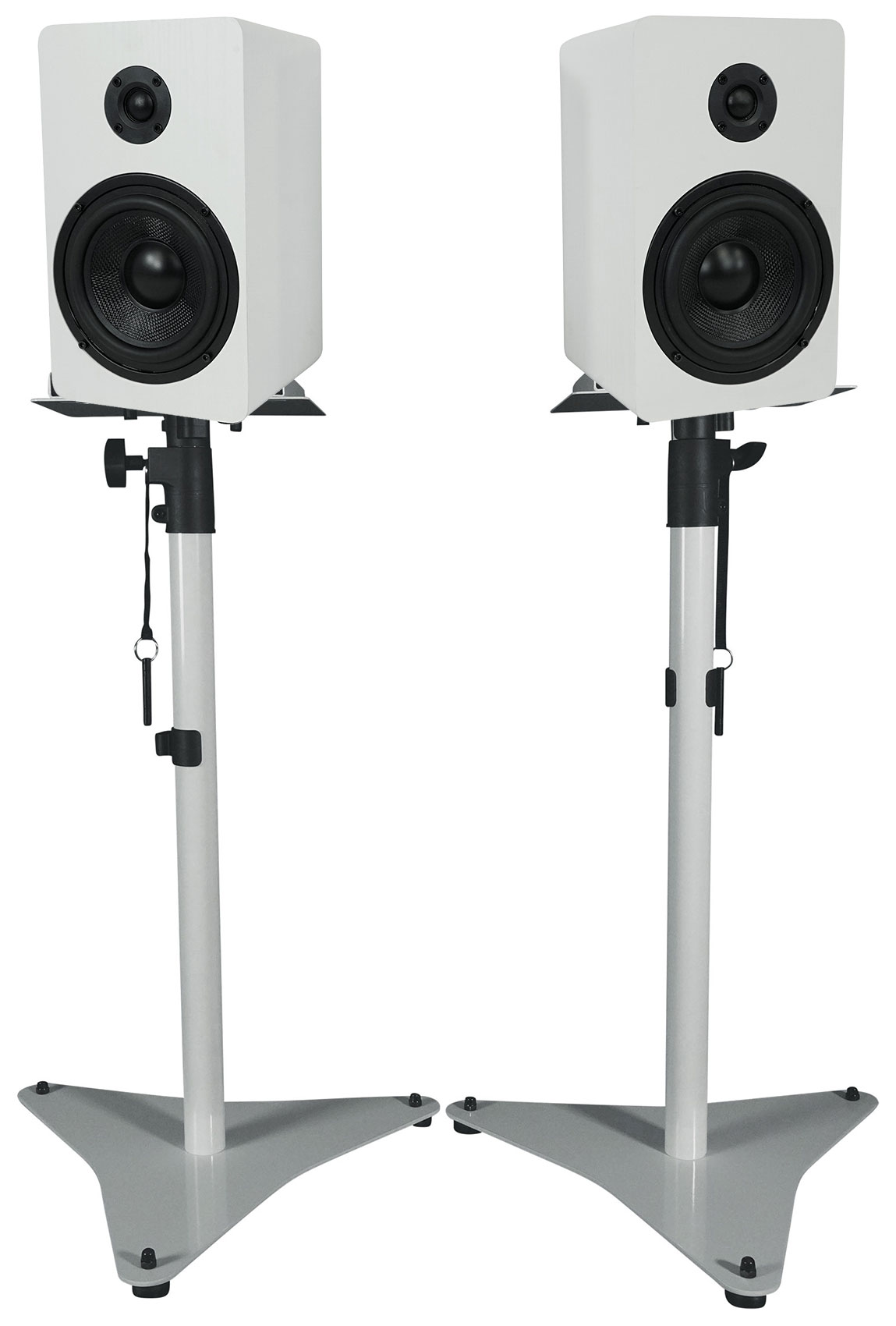 2) Rockville RockShelf 54W 5.25" Home Bookshelf Speakers+White Adjustable Stands
