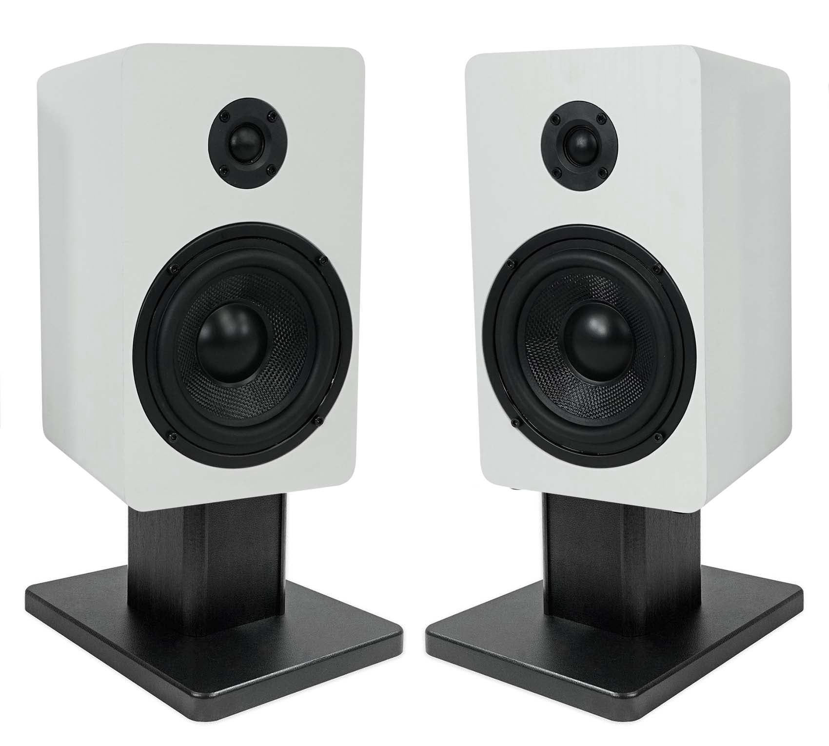 2) Rockville RockShelf 54W White 5.25" Home Bookshelf Speakers+8" Speaker Stands