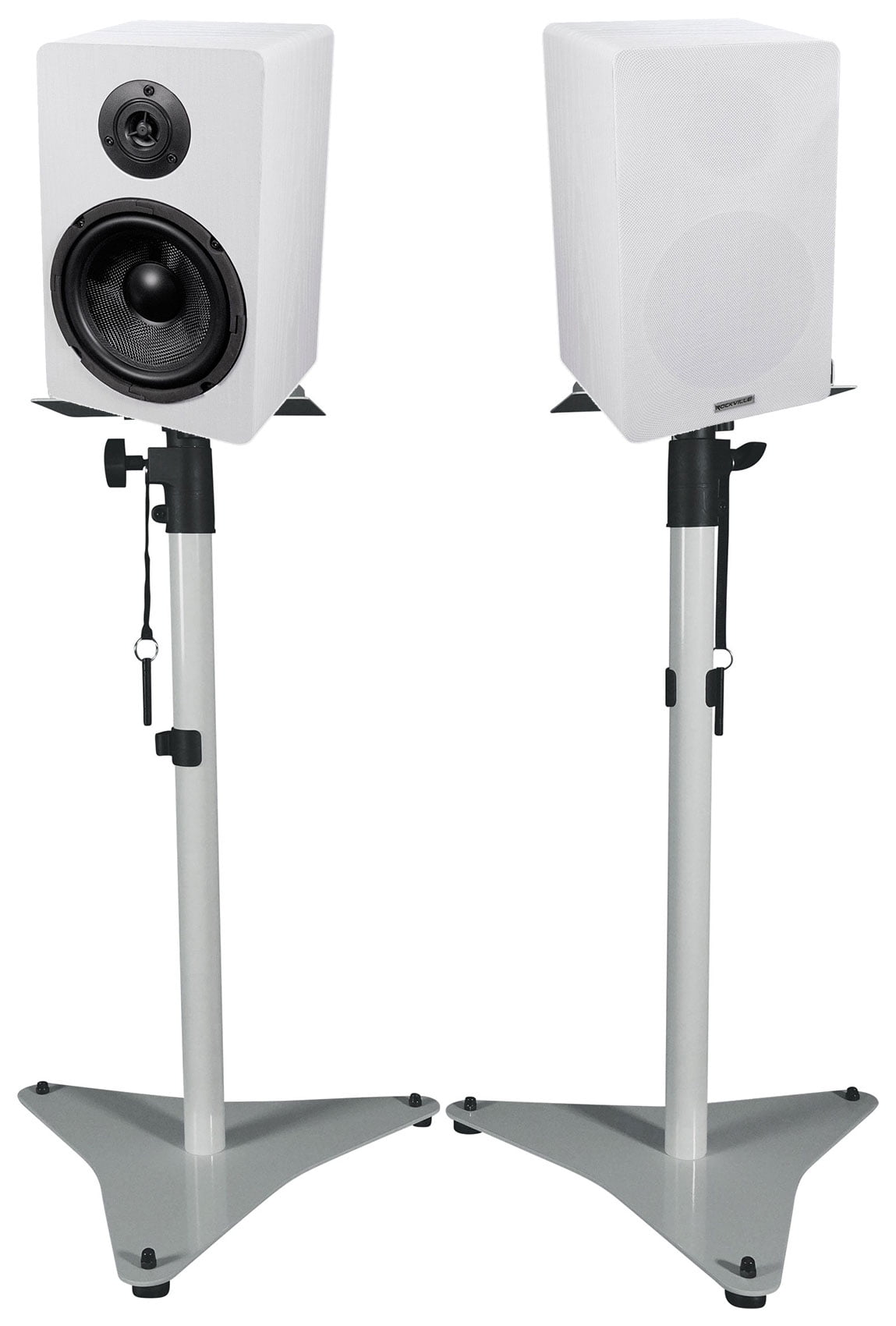 (2) Rockville RockShelf 64W 6.5" Home Bookshelf Speakers+White Adjustable Stands
