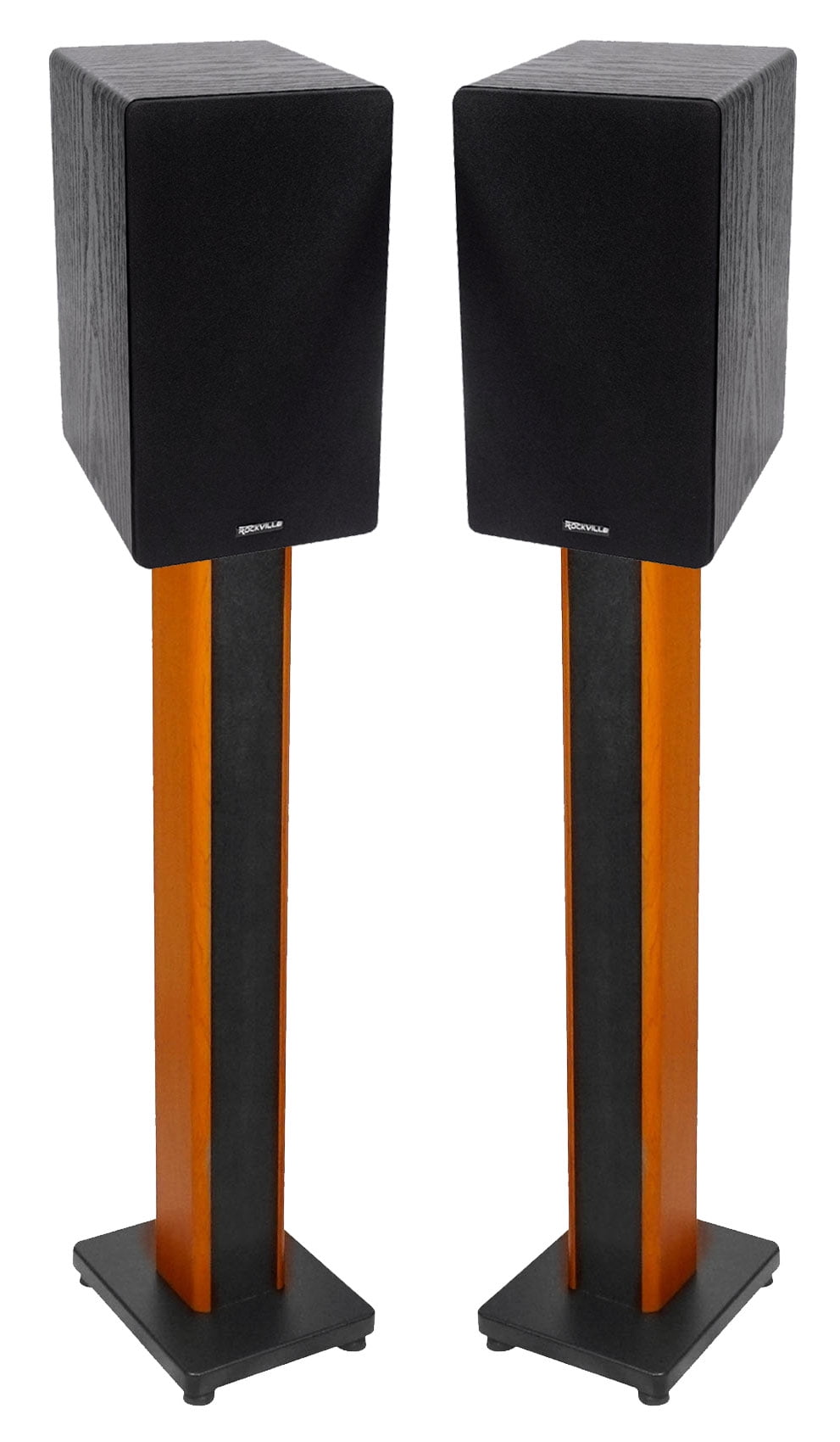 (2) Rockville RockShelf 68B Black 6.5" Home Bookshelf Speakers+36" Wood Stands