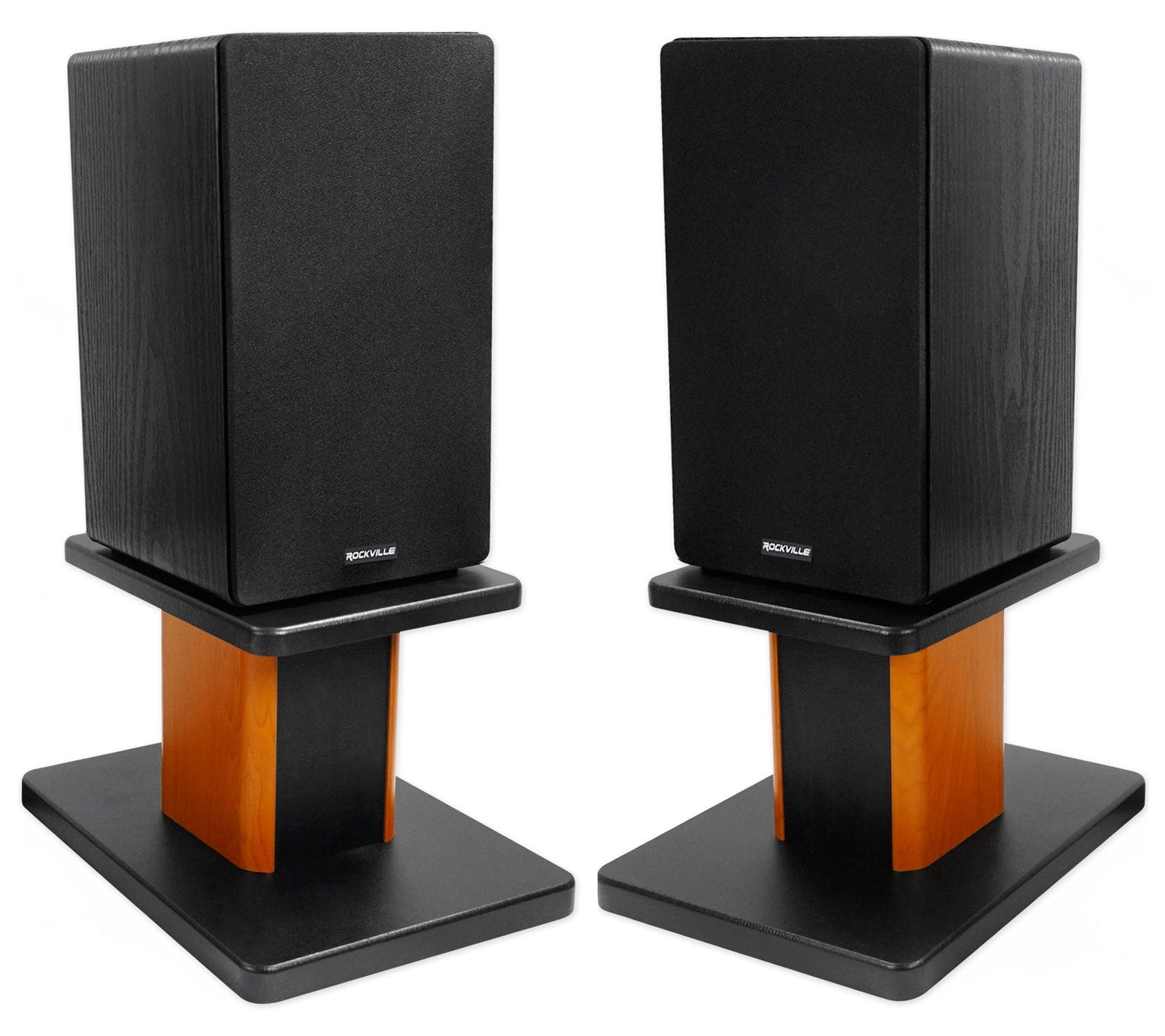 (2) Rockville RockShelf 68B Black 6.5" Home Bookshelf Speakers+8" Wood Stands