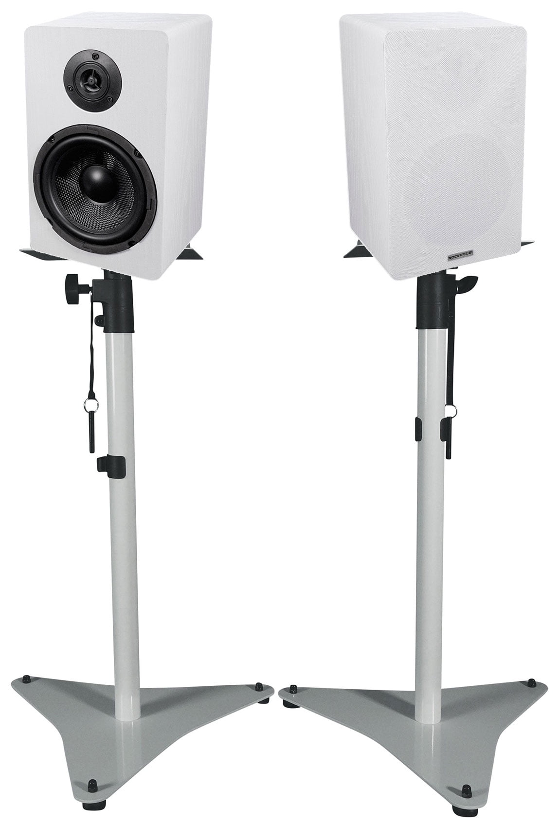 (2) Rockville RockShelf 68W 6.5" Home Bookshelf Speakers+White Adjustable Stands