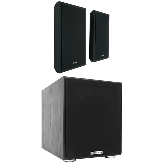 2) Rockville RockSlim Black Home Theater 5.25" 240w Wall Mount Slim Speakers+Sub