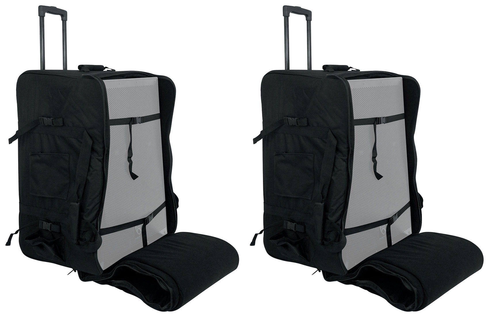 2) Rockville SB15 v2 Rolling Travel Bags+Wheels 4 Most 15" DJ PA Speakers+Stands