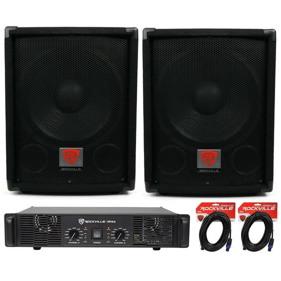 (2) Rockville SBG1128 12" 1200W Pro DJ Subwoofers + RPA5 1000w Amplifier+Cables