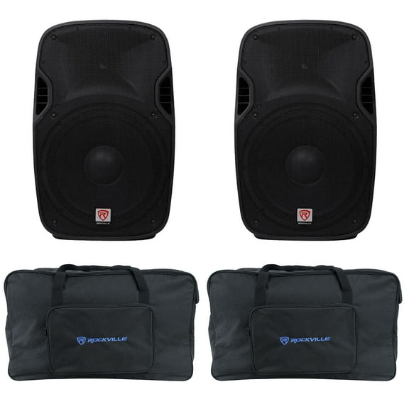 (2) Rockville SPGN154 15" 3200W DJ PA Speakers 4-Ohm+Weatherproof Speaker Bags