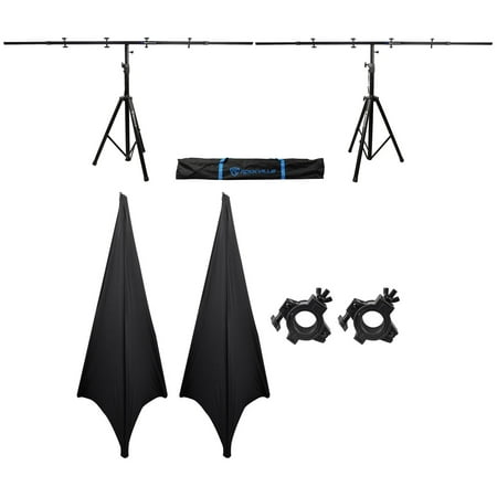 2) Rockville Tripod Black Pole-Mount Stands+Lighting Cross Bar+Scrim Cloth Cover