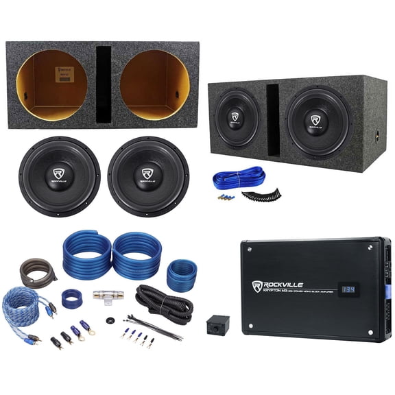 2) Rockville W12K6D4 V2 12" 4800w Subwoofers+Vented Box+Mono Amplifier+Amp Kit