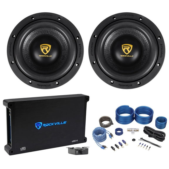 (2) Rockville W8K9D2 8" 2000 Watt Car Audio Subwoofers+Mono Amplifier+Amp Kit