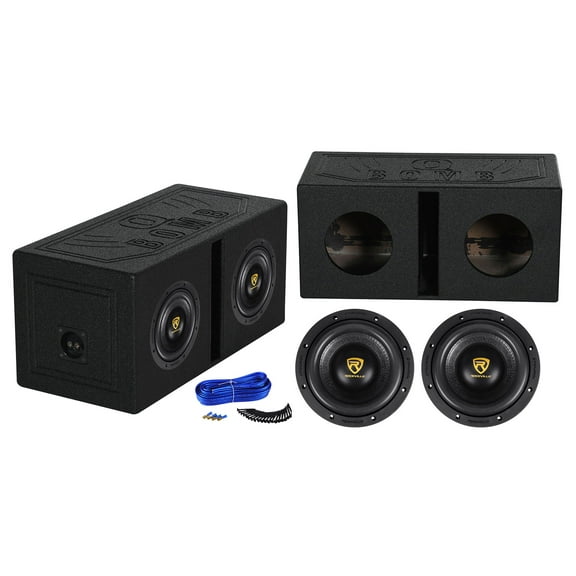 (2) Rockville W8K9D2 8" 2000 Watt Car Audio Subwoofers+Vented Sub Box Enclosure