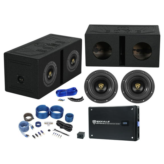 2) Rockville W8K9D4 8" 2000w Subwoofers+Vented Sub Box Enclosure+Amplifier+Wires