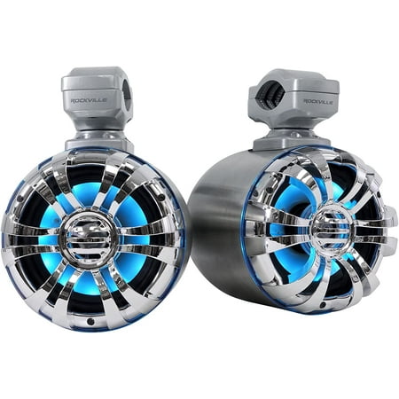 2) Rockville WB50KLS SILVER 5.25" 250w Metal Marine Wakeboard LED Tower Speakers