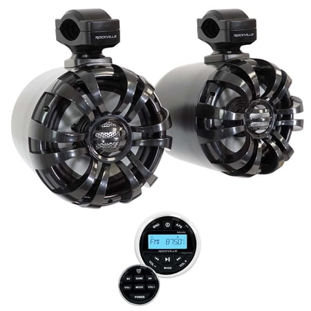 2) Rockville WB65 6.5" 600w Black Marine Wakeboard Swivel Speakers+Receiver