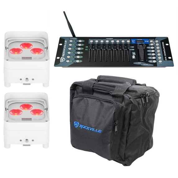 2) Rockville WET PAR 50 White Waterproof RF Battery Lights+Wireless DMX Ctrl+Bag