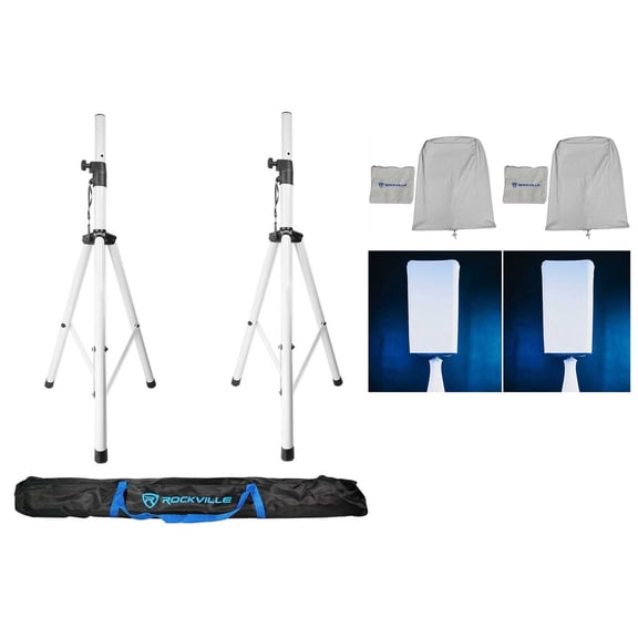(2) Rockville White 12" PA DJ Speaker Cover Scrims+Stands 4 Wedding Church Club