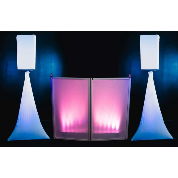 (2) Rockville White 12" PA DJ Speaker Covers+Scrims+Stands+Lights+Event Facade