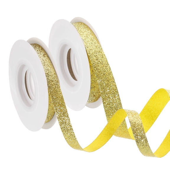 2 Roll 10 Yards 2 Sizes Sparkle Ribbons, Gift Wrapping Crafts Cut Edge Ribbon, Bright Gold