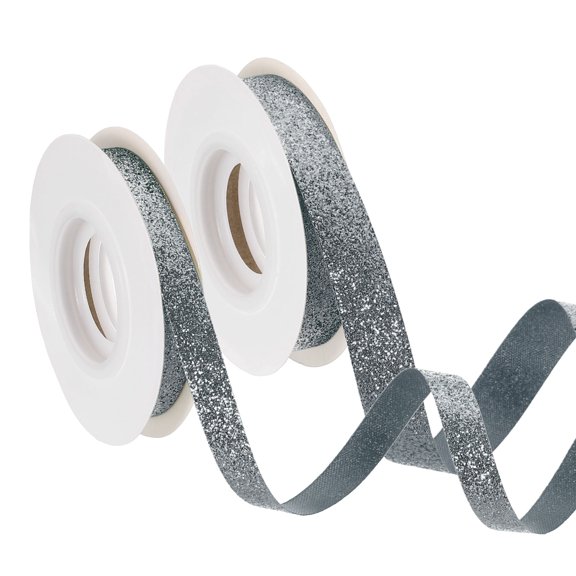 2 Roll 10 Yards 2 Sizes Sparkle Ribbons, Gift Wrapping Crafts Cut Edge Ribbon, Gray