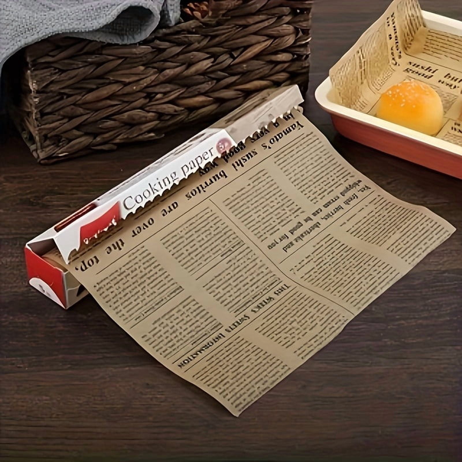 2 Roll, 196.85inch Vintage Newspaper Oil Paper Mat, Disposable Air Fryer Liner, Non-Stick Heat-Resistant Food Wrapping Paper, Waterproof & Oilproof Baking Paper, Cooking Paper
