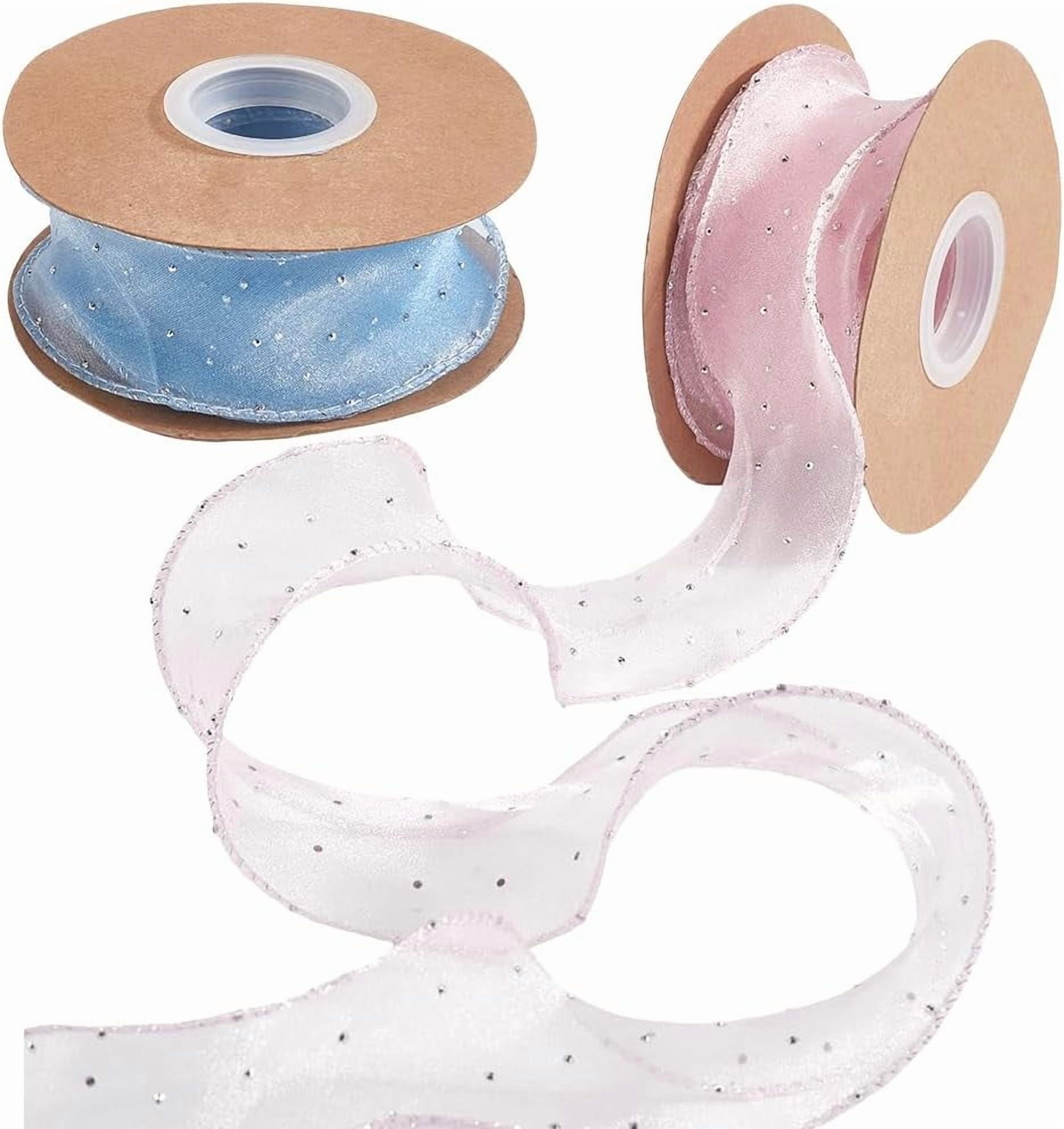 2 Roll 20 Yards 2 Inch Sheer Organza Wired Ribbon Transparent Pink Blue ...