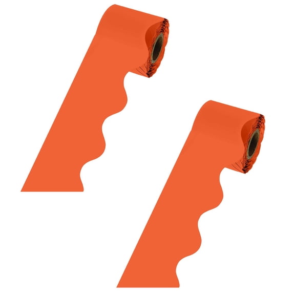 2 Roll 200" Bulletin Board Borders, Scalloped Trim for Rolling Whiteboard, Cork and Posterboard, Party, Office Decorations