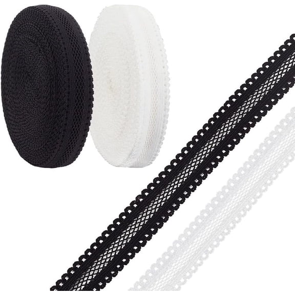2 Roll 21 Yards Polyester Lace Trim 5/8 inch Vintage Lace Ribbon Black and White Lace Fabric Trim for Wedding Invitation Cards Decorating Sewing Hair Making Gift Package WrappingMixed Color