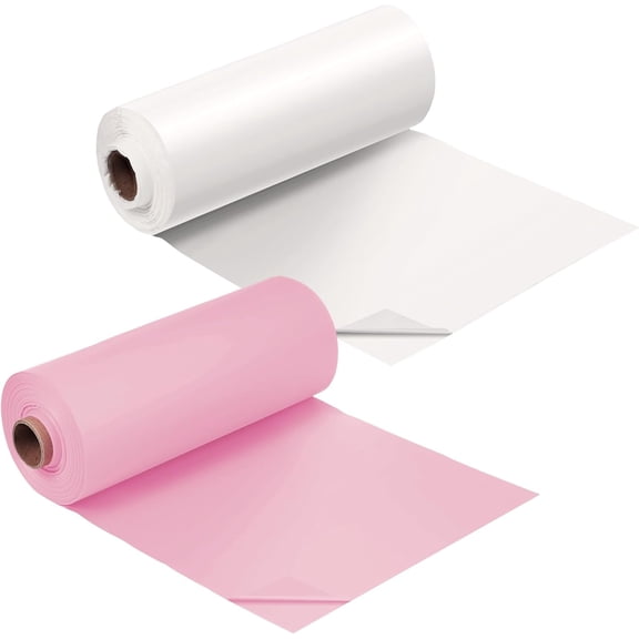 2 Roll 40'' x 100' Circus Tablecloth Roll Plastic Tablecloth Disposable  Carnival Tent Party Supplies for Big Top Tent Backdrop Curtains Ceiling Wall Drapes(White and Pink)