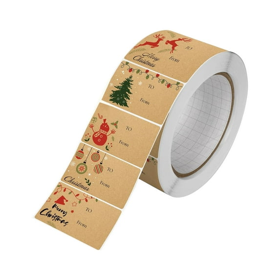 2 Roll 420 Pcs Self Adhesive Christmas Tag Stickers, 2.95 x 1.81 Inch Kraft Gift Tags, Christmas Name Tags Sticker for Decorative Greeting Cards, Envelopes & Gift Wraps (Classic Style)